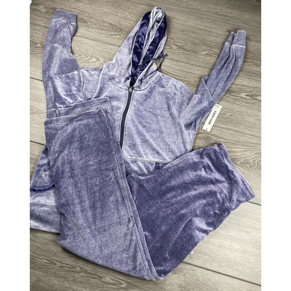 Teez-her Women Full Zip Hoodie Comfort Pants 2 Pc Sweat Set Purple Size L Read‎